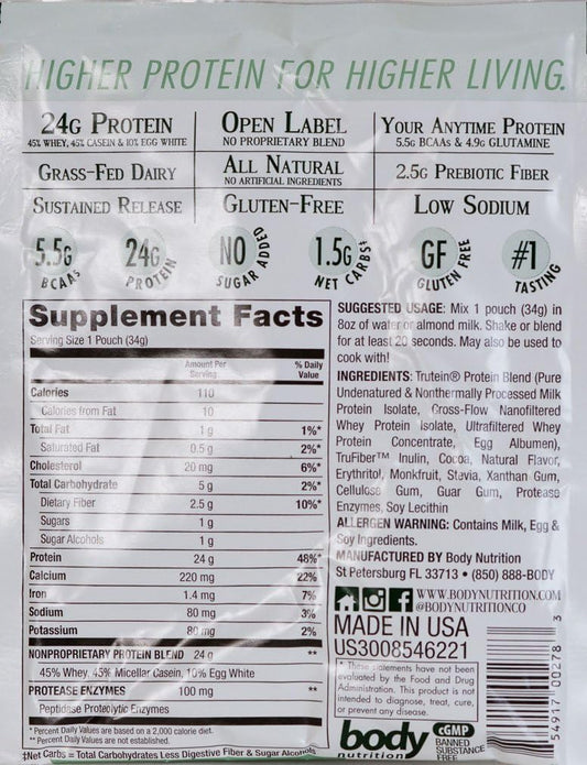 Body Nutrition Trutein Naturals Dark Chocolate Protein Blend Sample 34G All Natural Grass Fed Protein Shakes/Shake, Meal Replacement Drink Mix, Post Workout Recovery Shake Powder, Breakfast Shake : Health & Household