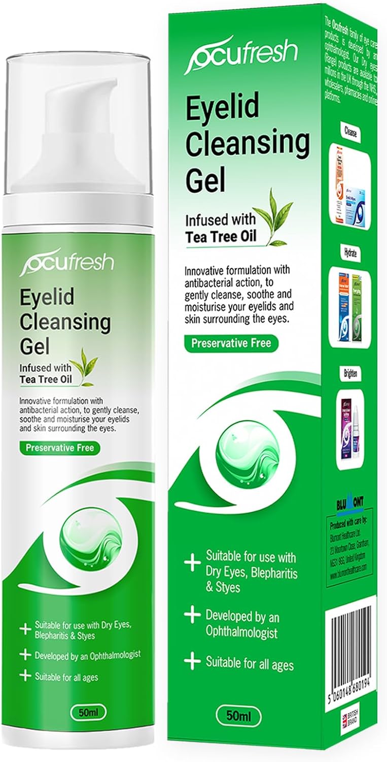 Ocufresh Eyelid Cleansing Gel With Tea Tree Oil – Hydraplus Technology For Long-Lasting Moisture - Antibacterial, Hydrating For Blepharitis, Styes – Natural, Preservative Free,For All Ages- 50Ml