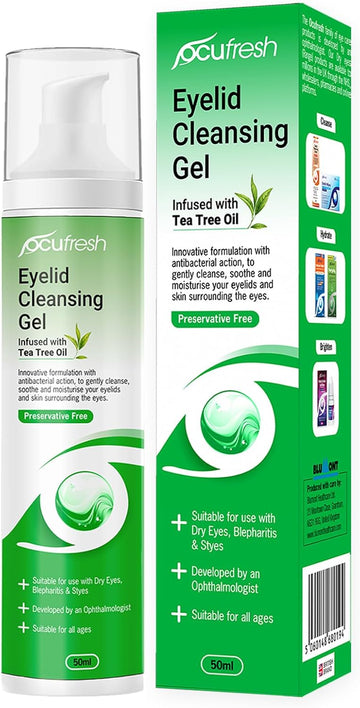 Ocufresh Eyelid Cleansing Gel With Tea Tree Oil – Hydraplus Technology For Long-Lasting Moisture - Antibacterial, Hydrating For Blepharitis, Styes – Natural, Preservative Free,For All Ages- 50Ml