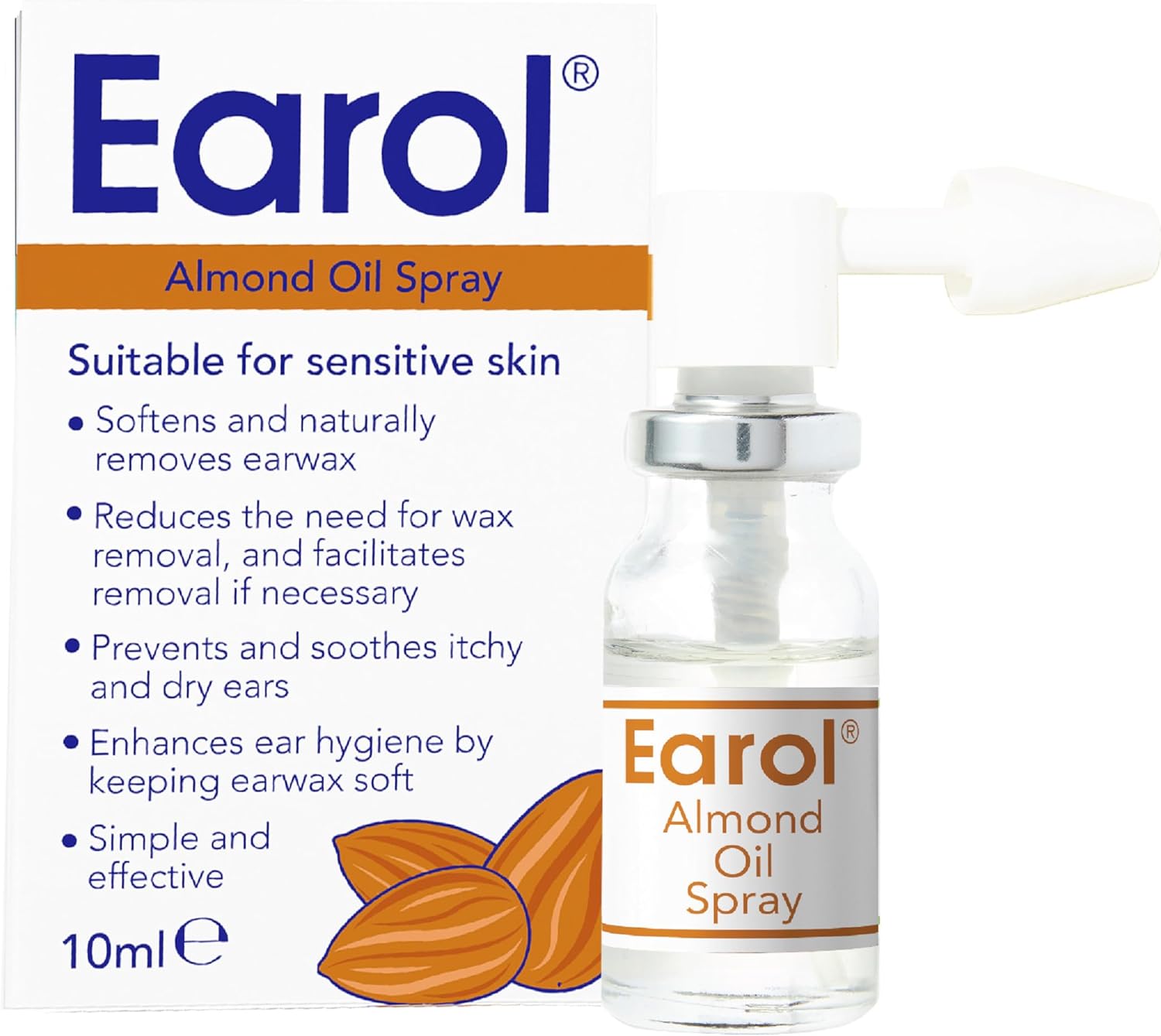 Earol Almond Oil Ear Spray, Clinically Proven For Ear Wax Removal, Safe For Sensitive Skin, Reduce Need For Syringing Or Microsuction, 1 Pack Of 10Ml Metered Dose Spray