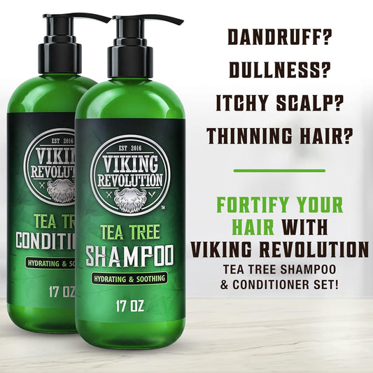 Viking Revolution Tea Tree Shampoo And Conditioner Set - Hydrates, Moisturizes & Soothes Dry And Itchy Scalps - With Natural Tea Tree Oil - 17 Oz