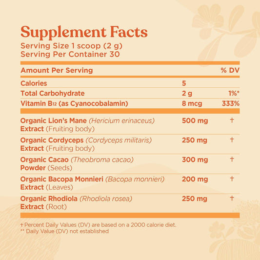 Four Sigmatic Focus Blend 7 Superfoods Adaptogen Blend Mix with Lion's Mane, Cordyceps, Rhodiola, Bacopa & Mucuna | Productivity & Creative Support | Decaf & Dissolves Easily | 30 Servings