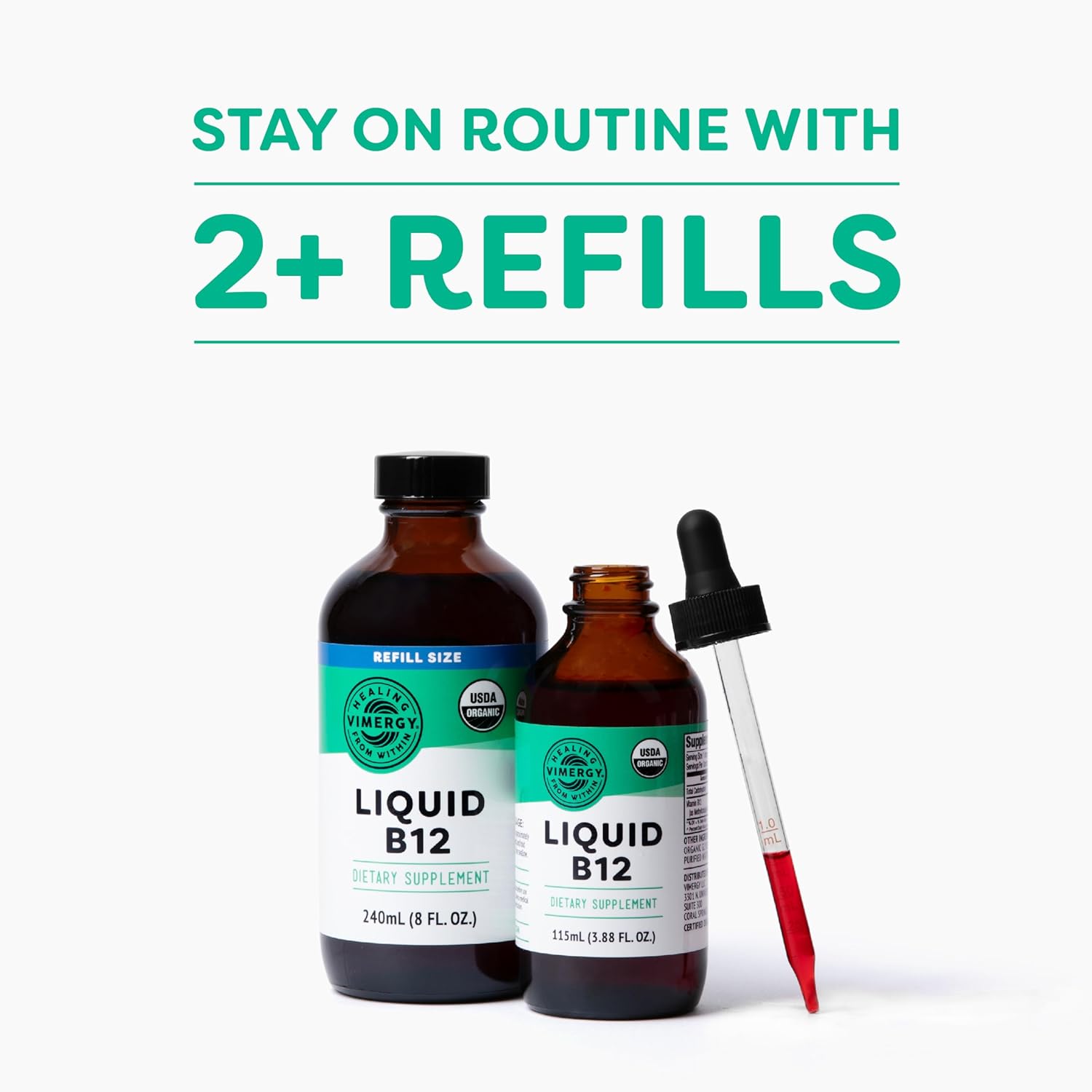 Vimergy Liquid B12 Refill – Fast-Absorbing Brain Support – Energy Support Supplement – USDA Certified Organic, Vegan, Non-GMO – 240 Servings (240 mL) : Health & Household