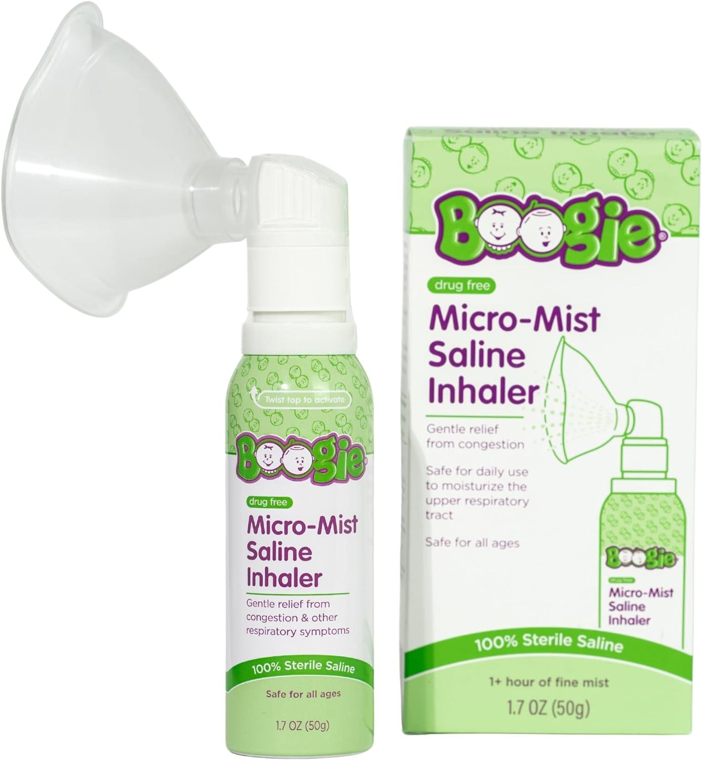 Boogie Micro-Mist Saline Inhaler, Baby Nose Congestion Relief, Nasal Spray For Kids, Pediatrician Recommended, Hsa/Fsa Eligible, 1.7Oz Unscented - Pack Of 1