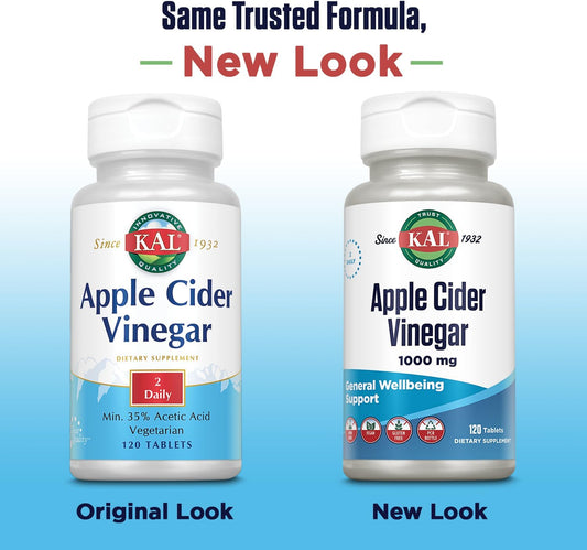 KAL Apple Cider Vinegar Capsules, 500 mg, 120 Count : Health & Household