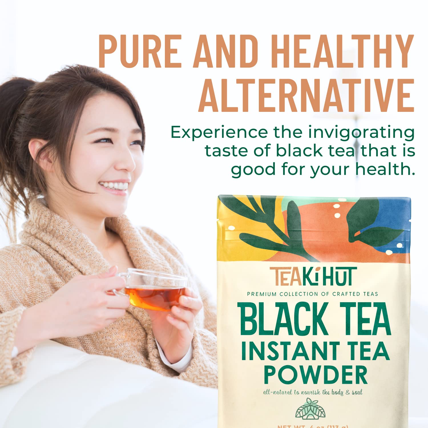 Teaki Hut Instant Black Tea Powder, 4 Oz, Black Tea Powder, Powdered Black Tea For Hot And Cold Beverages, Refreshing Instant Tea Powder, Unsweetened Tea Powder, 113 Servings