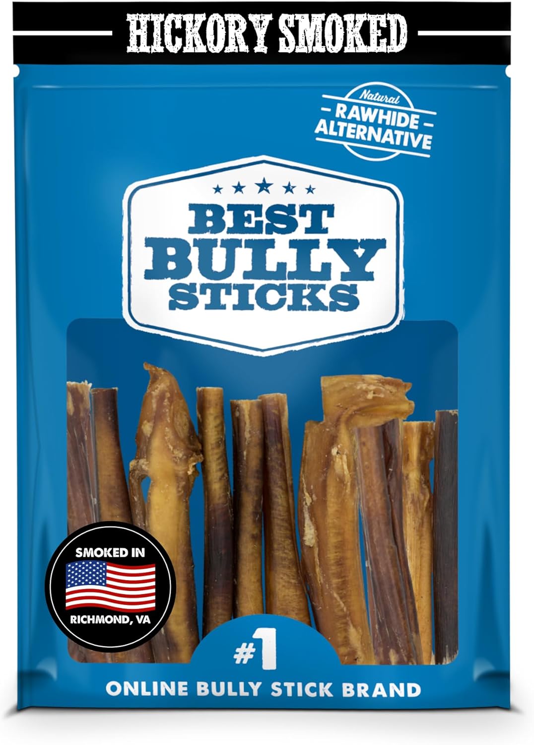 Premium Hickory Smoked 100% Natural 4 Inch Mixed Bully Sticks For Dogs - Odor Free With Smoky Aroma - No Additives, Free-Range Grass-Fed Beef, Grain-Free Rawhide-Free - Mini Bully Sticks, 10 Pack