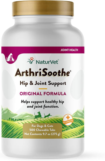 NaturVet ArthriSoothe Hip & Joint Formula Pet Supplement for Dogs & Cats – Includes Glucosamine, MSM, Chondroitin, Boswellia, Green Lipped Mussel – Supports HIPS, Joints – 500 Ct