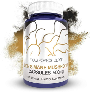 Nootropics Depot Lions Mane Mushroom Capsules | 8:1 Whole Fruiting Body Dual Extract | 500mg | 60 Count | Hericium erinaceus