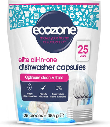 Ecozone Optimum All In One Dishwasher Capsules X 25, Dishwashing Tablets With Salt, Rinse Aid & Extra Dry Effect, Powerful Degreaser & Dish Washer Tabs, Eco Conscious & Gentle On Appliances