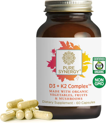 Pure Synergy D3 + K2 Complex | Vegan Vitamin D3 K2 Complex | Organic Vitamin D3 Supplement With Vitamin K2 And K1 Plus Organic Whole Foods | Supports Bone, Brain, And Immune Health (60 Capsules)