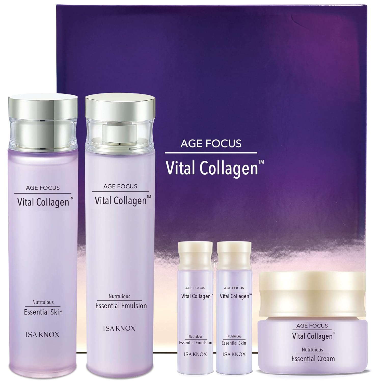 Isa Knox Age Focus Vital Collagen Skincare Gift Set (370Ml / 12.51 Fl Oz) - Korean Luxury Premium High-End Skin Toner, Emulsion Lotion, Cream By Lg Beauty. Hydrolyzed Collagen, Vitamin B12, E, C