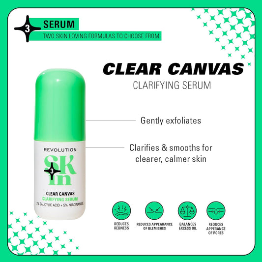 Revolution Skin, Clear Canvas 5% Niacinamide & 2% Salicylic Acid Clarifying Serum, Face Serum, Helps Blemishes, Vegan & Cruelty-Free, 30Ml