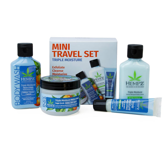 Hempz Mini Sweet Treats, Travel Kit, Mini Body Wash, Body Lotion, Body Scrub And Lip Balm, Sweet Pineapple Honeymelon Scent, 4 Piece Gift Set