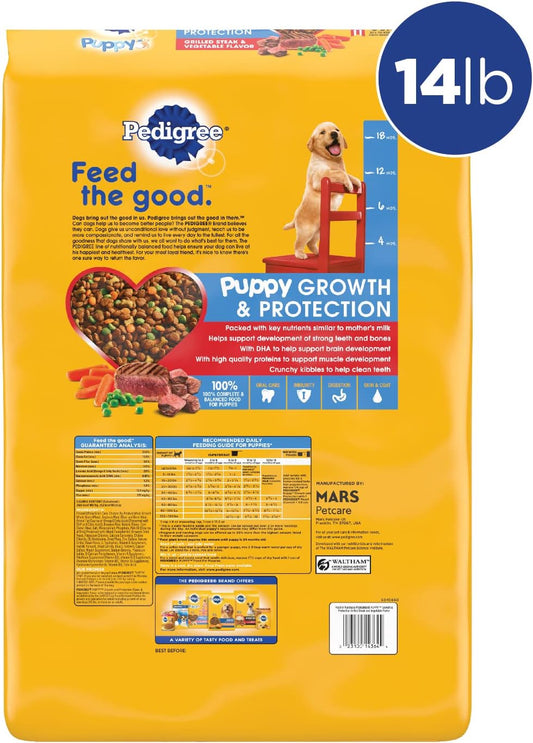 Pedigree Puppy Growth & Protection Dry Dog Food Grilled Steak & Vegetable Flavor, 14 lb. Bag