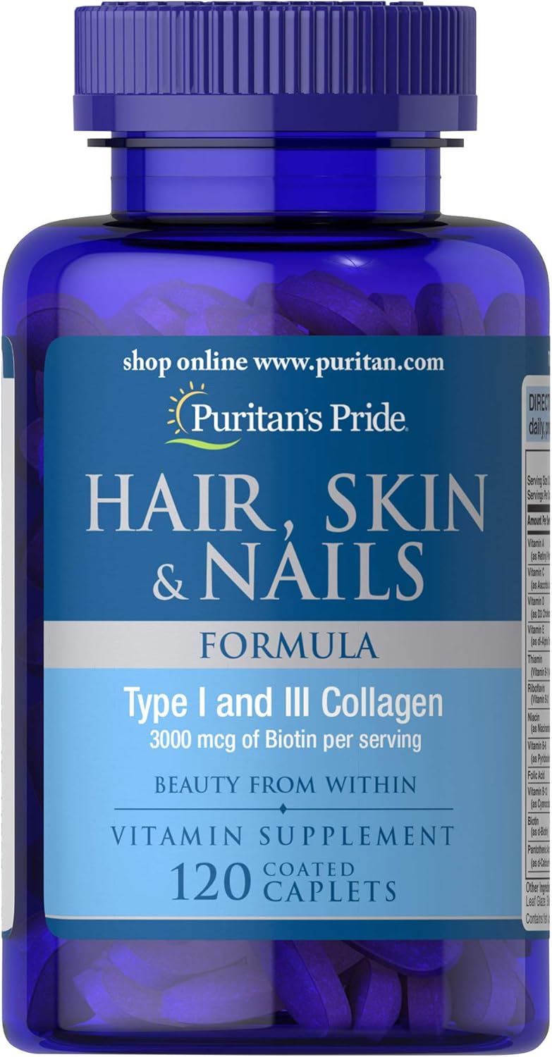 Puritan'S Pride Hair, Skin & Nails Formula, Helps Support Skin, Hair And Nail Health**, 120 Caplets,®, 120 Count (Pack Of 1)