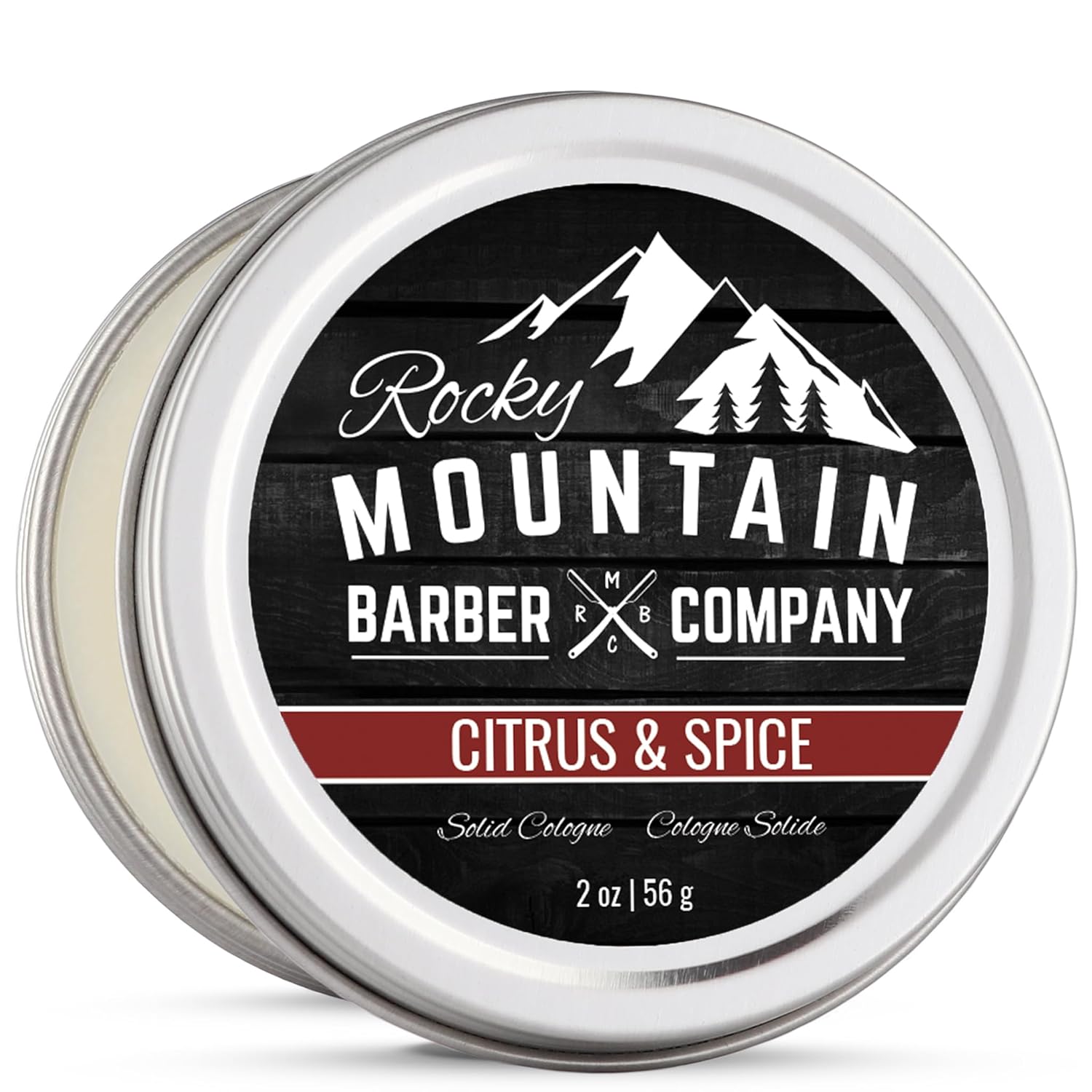 Rocky Mountain Barber Company Solid Cologne For Men – Citrus & Spice Scent – 2 Oz Size - Made With Coconut Oil, Shea Butter - Long-Lasting Scent