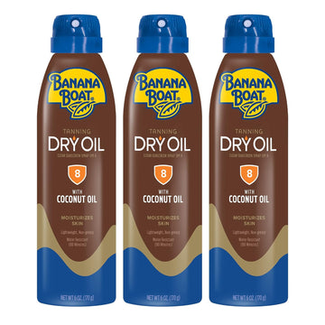Banana Boat Tanning Dry Oil Clear Spray Sunscreen SPF 8, 6oz | Tanning Sunscreen Spray, Banana Boat Dry Oil, 8 SPF Tanning Oil, Dry Tanning Oil Spray, Oxybenzone Free Sunscreen, 6oz (Pack of 3)