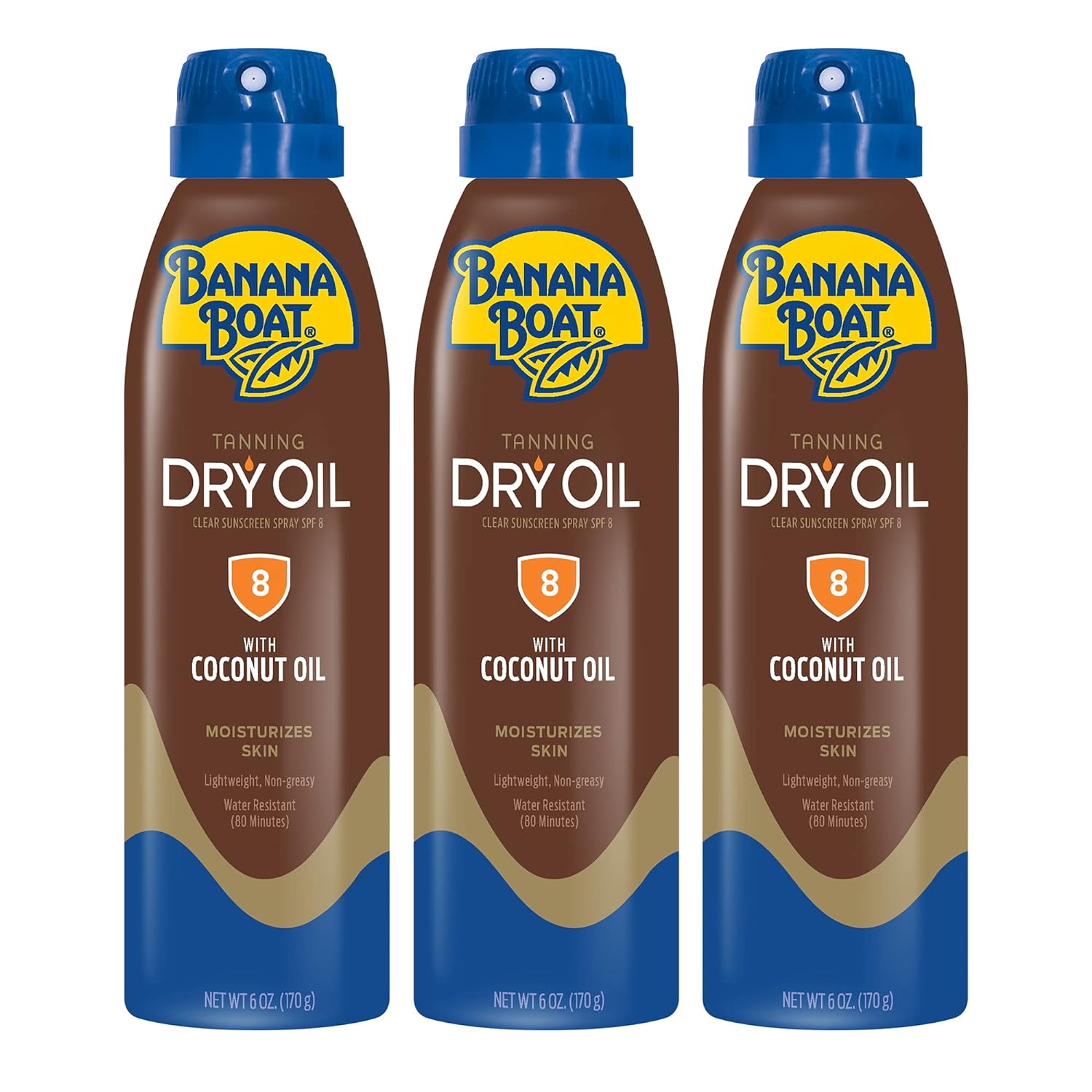 Banana Boat Tanning Dry Oil Clear Spray Sunscreen Spf 8, 6Oz | Tanning Sunscreen Spray, Banana Boat Dry Oil, 8 Spf Tanning Oil, Dry Tanning Oil Spray, Oxybenzone Free Sunscreen, 6Oz (Pack Of 3)