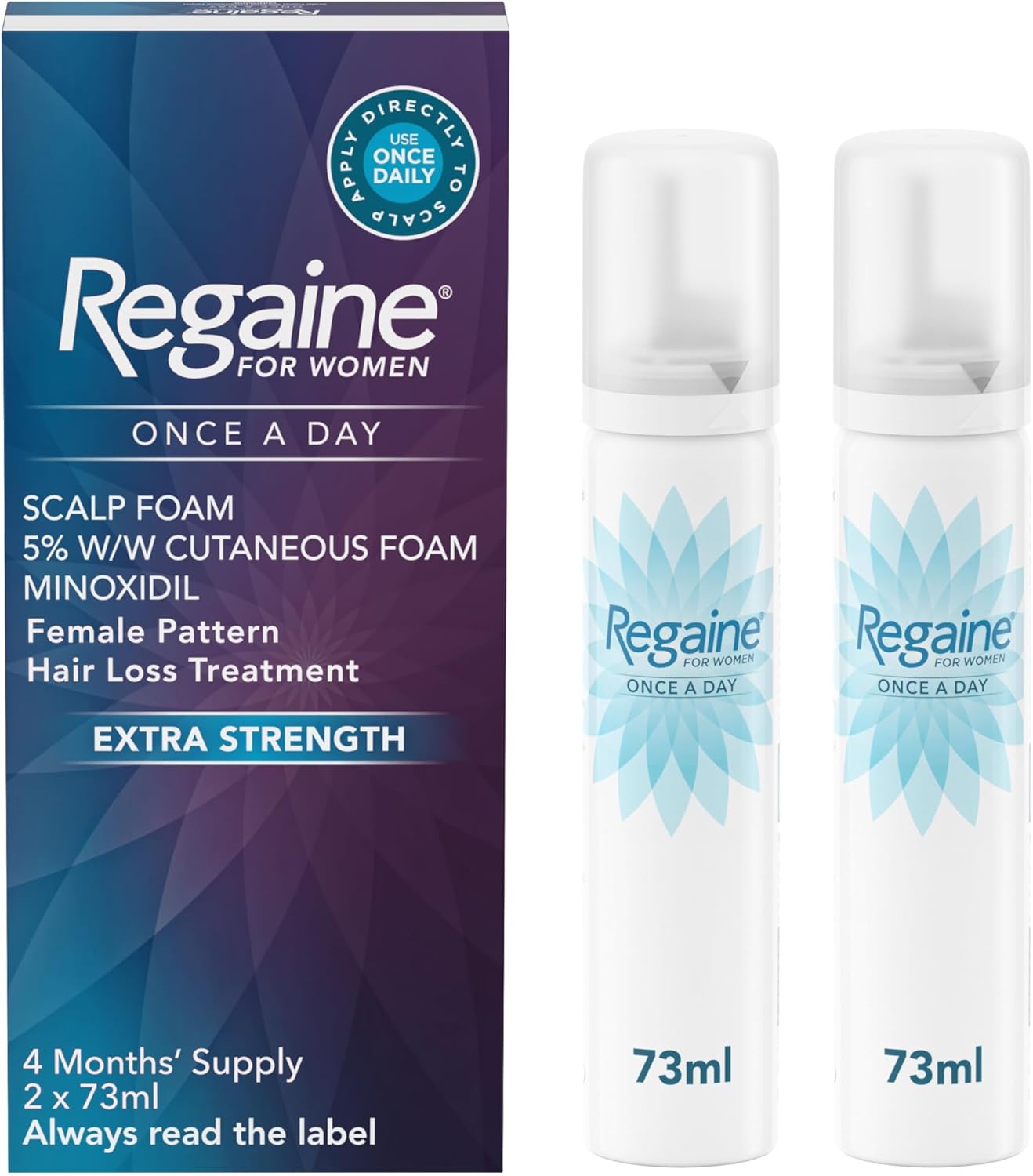 Regaine For Women 5% Minoxidil Extra Strength Scalp Foam For Hair Regrowth (2X 73Ml), Scientifically Proven To Help Stop And Reverse Hereditary Female Hair Loss, Revitalise Hair Follicles