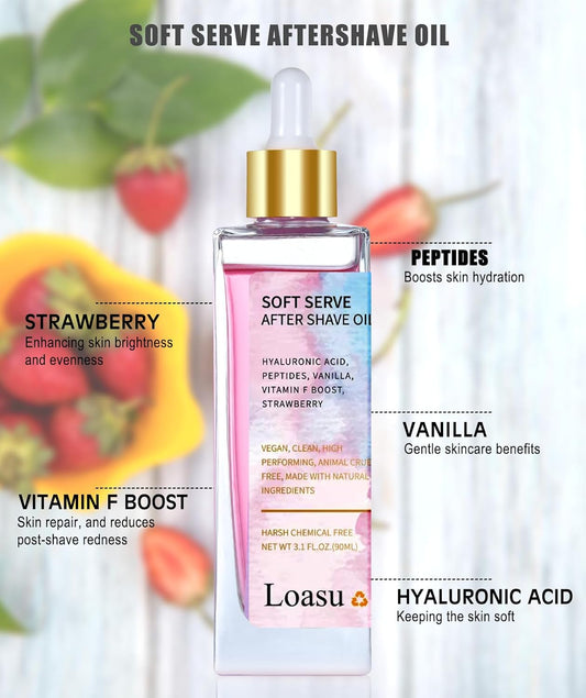 After Shave Oil For Women, Soft Serve After Shave Oil Strawberry & Vanilla Scent For Smooth Skin, Soothes, Hydrates & Prevents Ingrown Hairs
