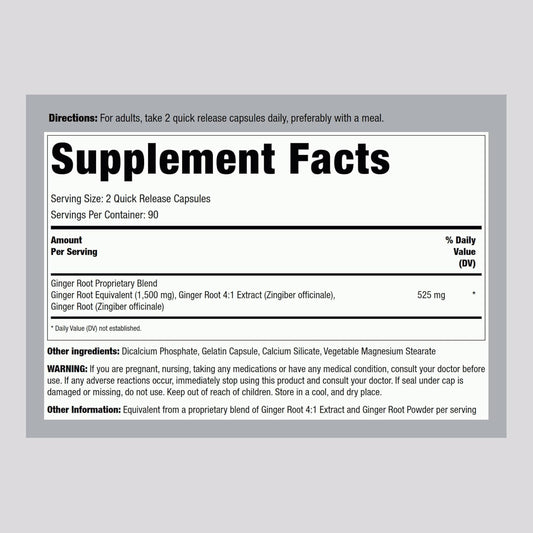 Piping Rock Ginger Root Capsules | 1500 Mg | 180 Count | Non-Gmo, Gluten Free Supplement