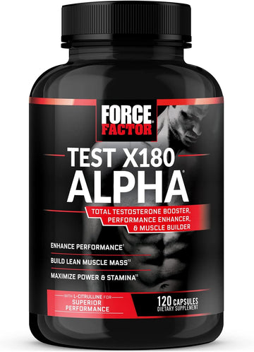 Force Factor Test X180 Alpha Testosterone Booster for Men, Testosterone Supplement to Help Build Lean Muscle, Increase Strength and Power, 120 Capsules, (Package May Vary)