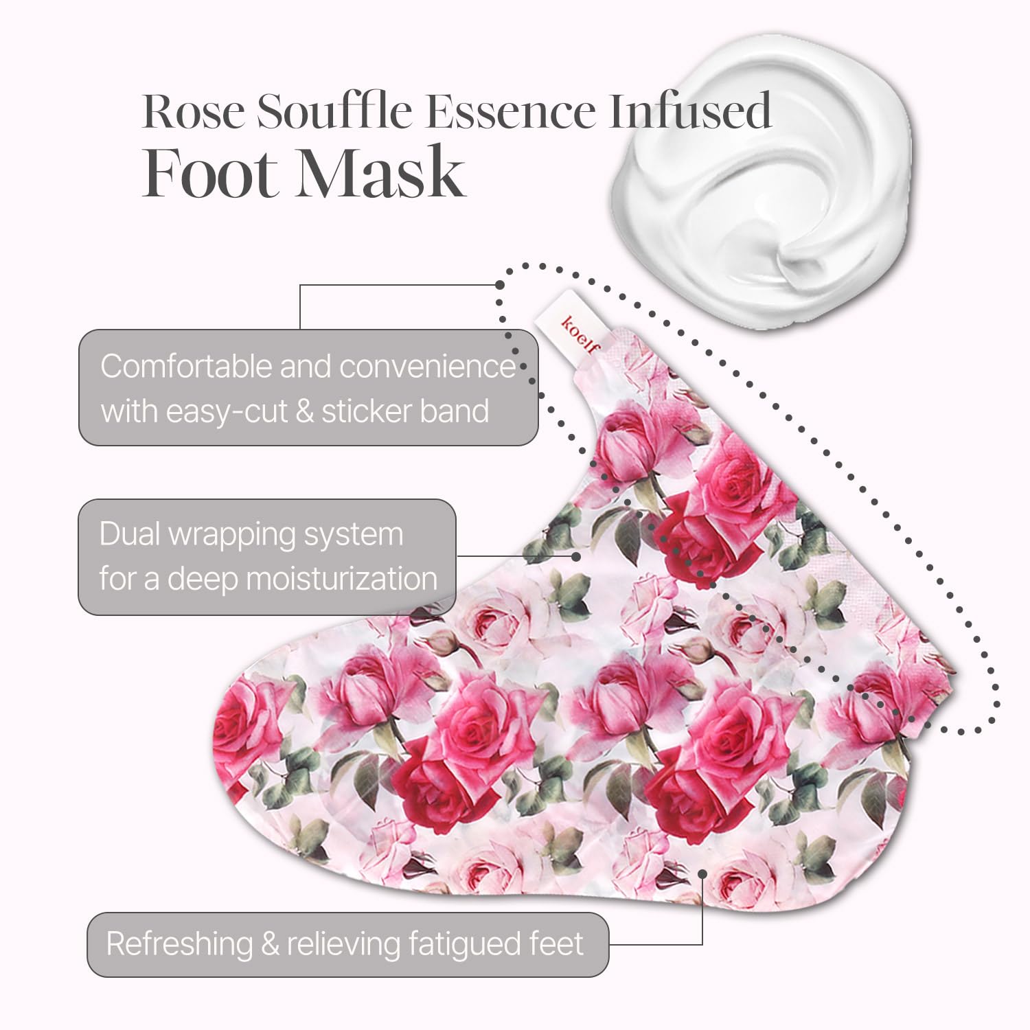 Petitfee Rose Petal Satin Foot Mask (5Pairs) - Intensive Nourishing Socks, Rose Scented Foot Repair Masks With Peptide, Collagen, Shea Butter, Urea For Silky Smooth Feet, Foot Treatment, Body Mask