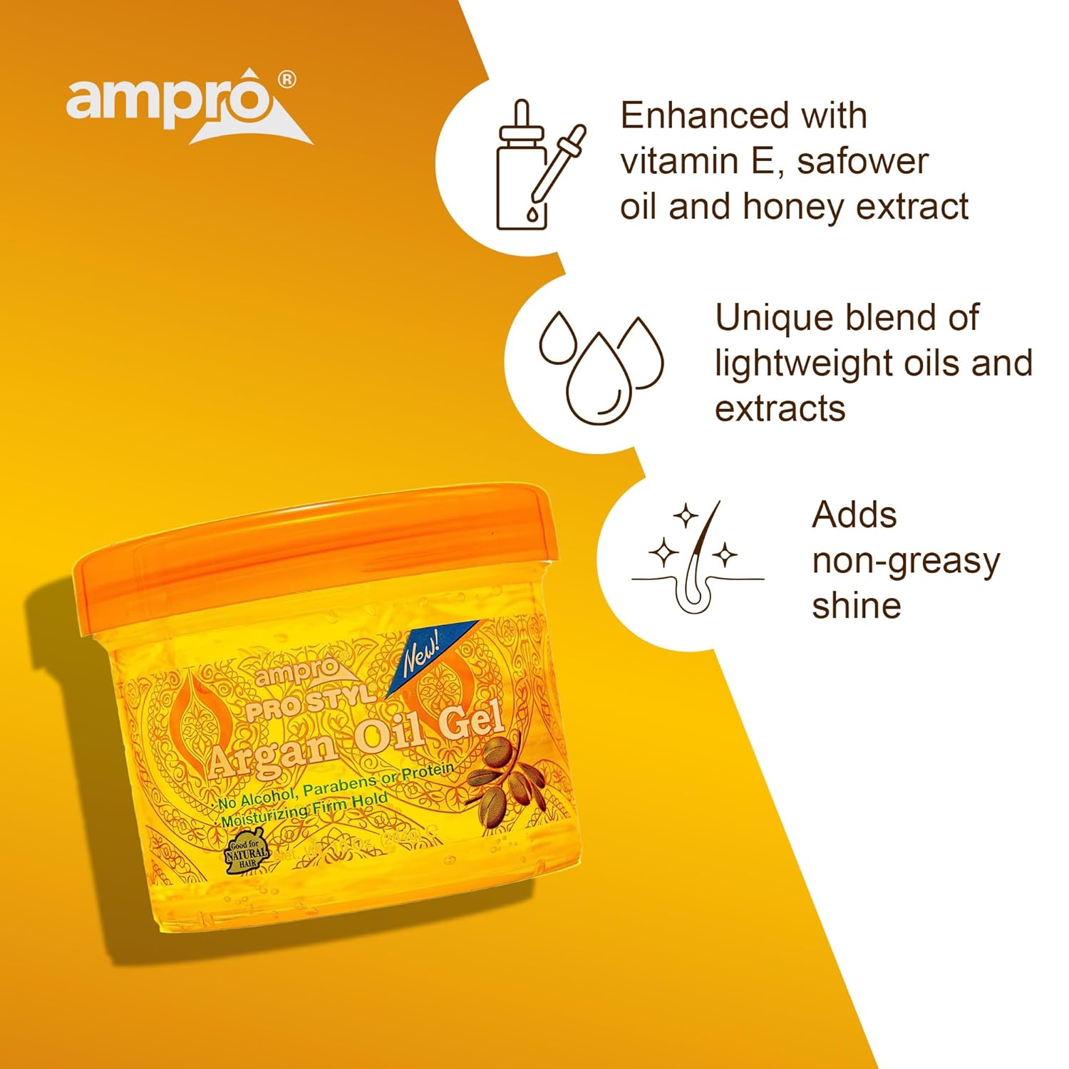 Ampro Pro Styl Argan Oil Styling Gel - Moisturizes And Conditions Your Strands - Non-Flaking, Alcohol Free, Vegan Formula - Creates Flexible, Touchable Hold For All Hair Textures - 15 Oz : Hair Styling Gels : Beauty & Personal Care