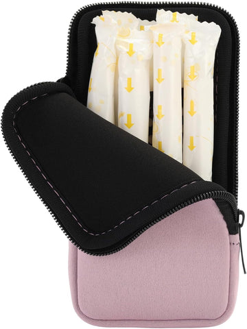 Tampon Storage Bag, Neoprene Tampon Organizer Case with Zipper Small Pouch for Feminine Products Portable Period Bags for Women,Ladies (Light Purple, 2pcs)