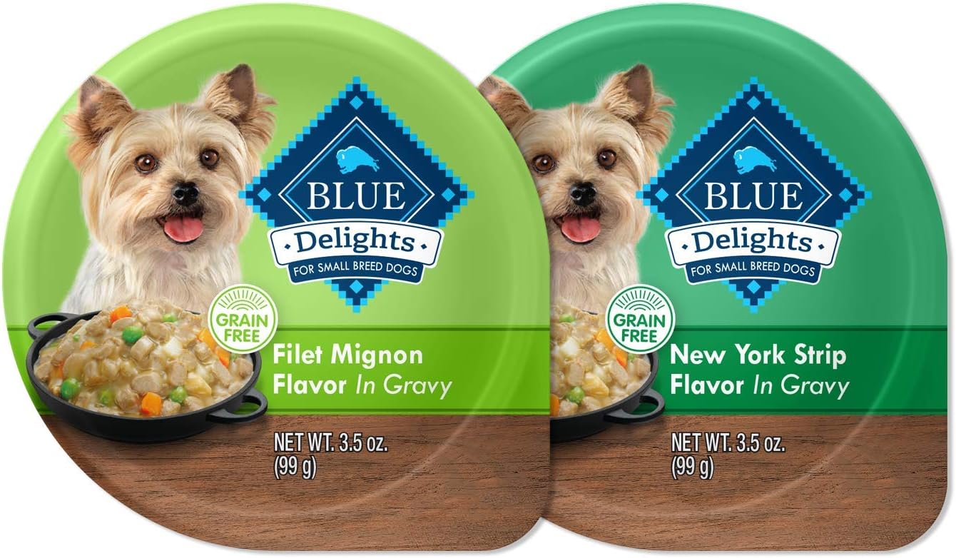 Blue Buffalo Delights Natural Adult Small Breed Wet Dog Food Cups, in Gravy, Filet Mignon & New York Strip 3.5-oz (24 count - 12 of each flavor): Pet Supplies: Amazon.com