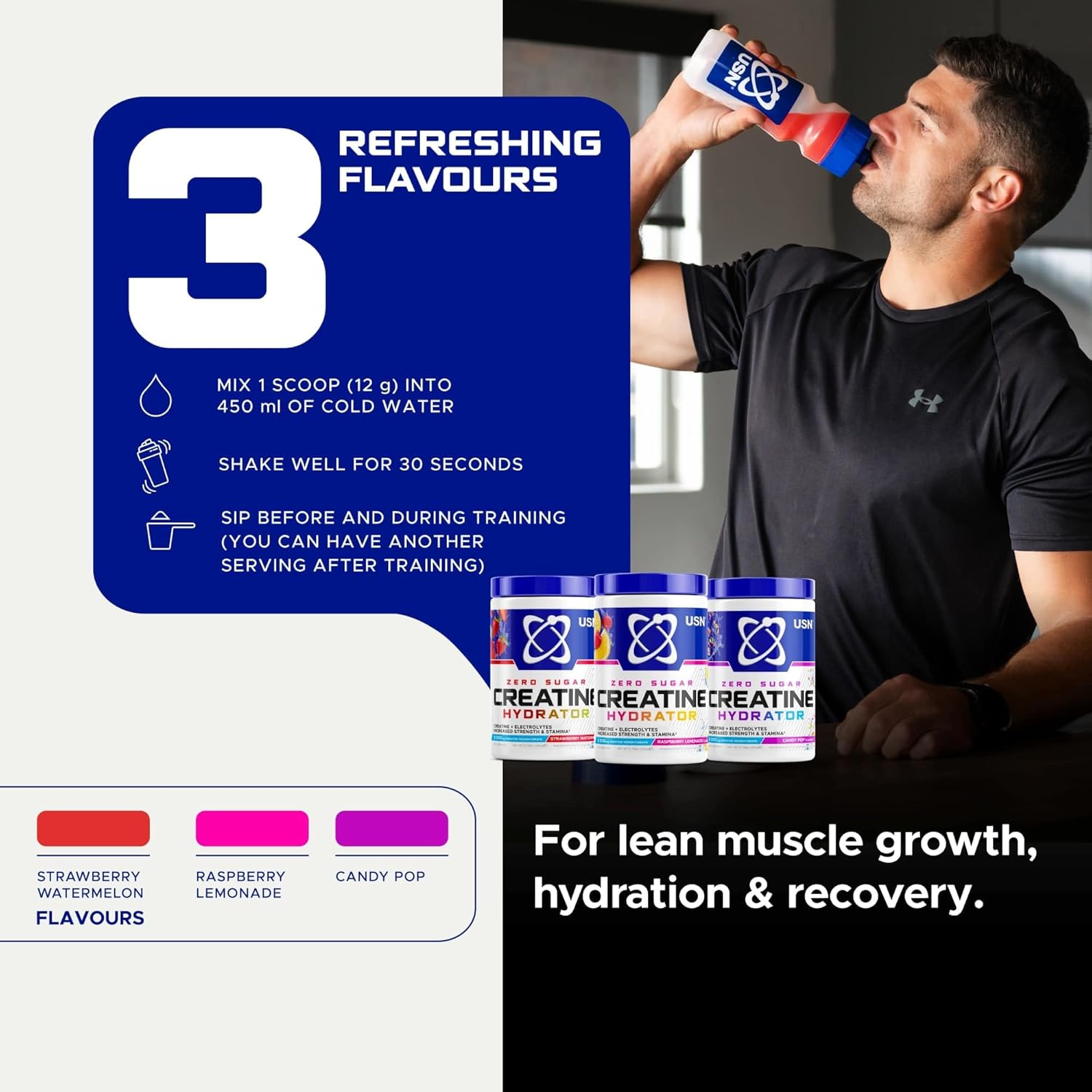 USN Creatine Hydrator - Creatine Monohydrate & Electrolyte Powder Drink with Himalayan Pink Salt & Sugar Free. Supports Muscle Growth, Strength & Hydration. Strawberry Watermelon - 330g (30 Servings) : Amazon.co.uk: Grocery
