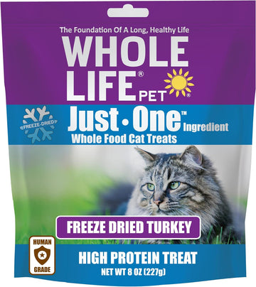 Whole Life Pet Just One Turkey - Cat Treat Or Topper - Human Grade, Freeze Dried, One Ingredient - Protein Rich, Grain Free, Made in The USA