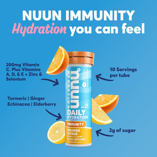 Nuun Hydration Immunity Electrolyte Tablets With 200Mg Vitamin C, Blueberry Tangerine And Orange Citrus Flavors, 2 Pack (20 Servings)