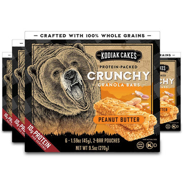 Kodiak Cakes Protein Crunchy Granola Bar, Peanut Butter, (Pack of 4 Boxes)