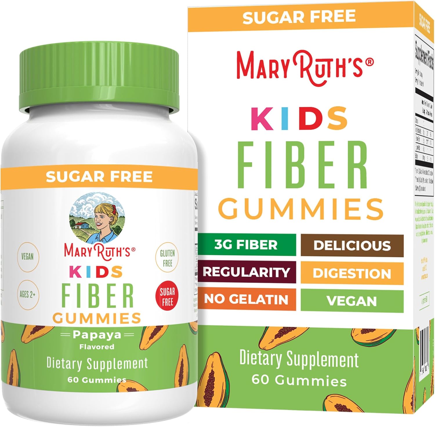 Maryruth Organics Fiber Gummies For Kids | 2 Month Supply | Sugar Free | Soluble Fiber Supplement | Gut Health & Digestion Support | 3G Fiber Per Gummy | Vegan | 60 Count