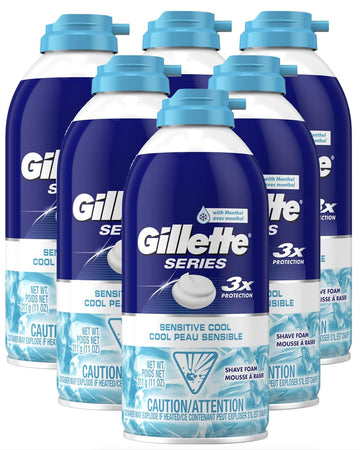 Gillette Series Sensitive Cool Shaving Foam, 11 Oz. (Pack Of 6)