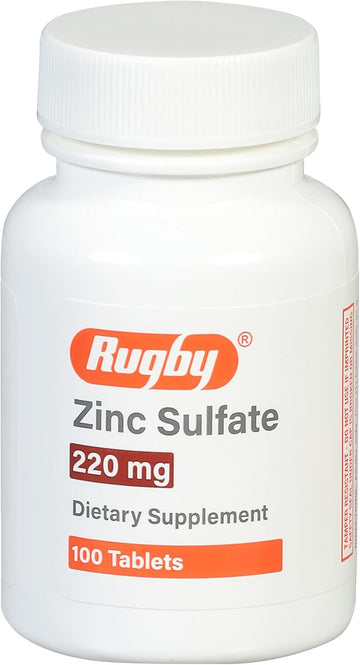 Rugby Zinc Sulfate 220 Mg Tablets - Made With Zinc Sulfate Heptahydrate - Dietary Supplement - 100 Tablets