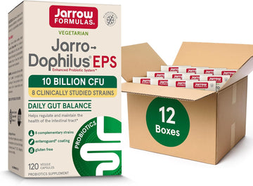 Jarrow Formulas Jarro-Dophilus Eps Probiotics 10 Billion Cfu For Intestinal Tract Support, Probiotic Supplement For Gut Health For Women And Men, 120 Veggie Capsules, Up To A 60 Day Supply ,Pack Of 12