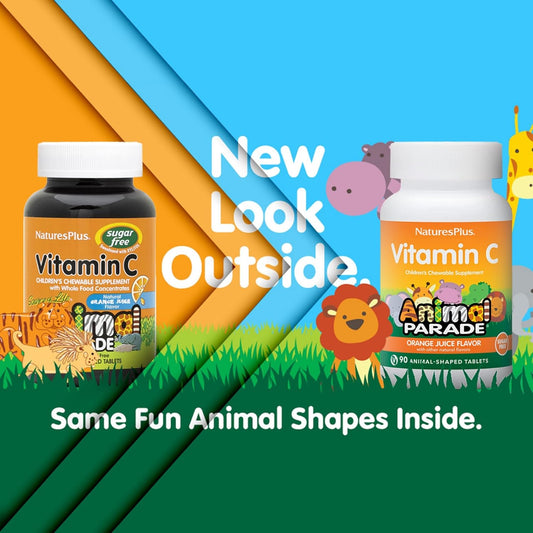 Natures Plus Animal Parade Sugar-Free Children'S Vitamin C, Natural Orange Juice Flavor - 90 Chewable Animal Shaped Tablets - Immune Support - Gluten Free - 45 Servings