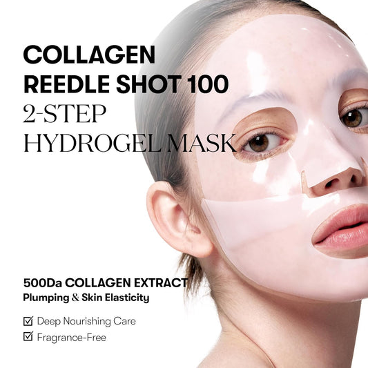 Vt Cosmetics Collagen Reedle Shot 100 2-Step Hydrogel Mask(34.5Gx4Ea), Intensive Firming, Exosome 500Da Collagen, Fine Lines, Overnight Melting Mask, Korean Facial Mask, Valentine Gift