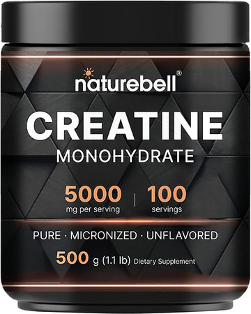 Naturebell Creatine Monohydrate Powder 500 Grams, 5000Mg Per Serving, Pure Unflavored Creatine Powder - Micronized - Pre Workout | Keto | Vegan | Dissolves Easy | Filler Free - 100 Servings (1.1Lb)