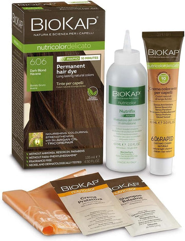 Biokap Dark Blond Havana 6.06 Rapid Hair Dye 135 Ml - Works In Just 10 Mins, Permanent, Vegan & Natural Nourishing Formula Suitable For Sensitive Skin