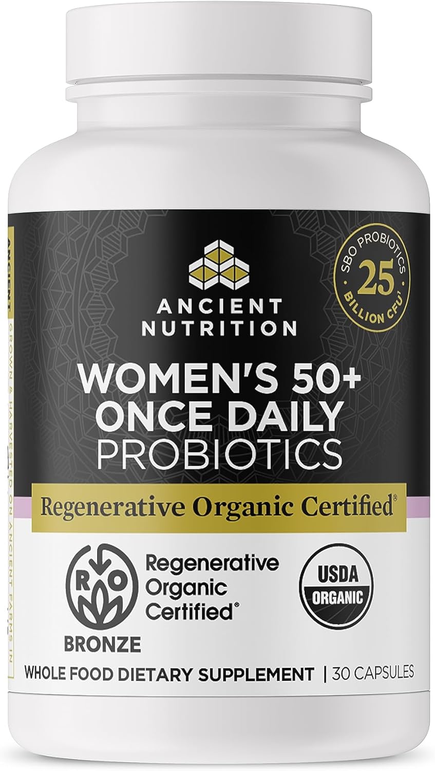 Ancient Nutrition Regenerative Organic Certified Probiotics For Women 50+, Probiotics Women’S 50+ Once Daily, Healthy Digestion And Immune System Support, 25 Billion Cfus* Per Serving, 30 Count