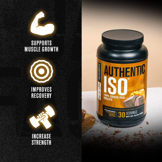 Authentic Iso Grass Fed Whey Protein Isolate Powder - Low Carb, Non-Gmo Muscle Building Protein W/No Fillers, Mixes Perfectly For Post Workout Recovery, Chocolate Peanut Butter - 2Lb, 30Sv