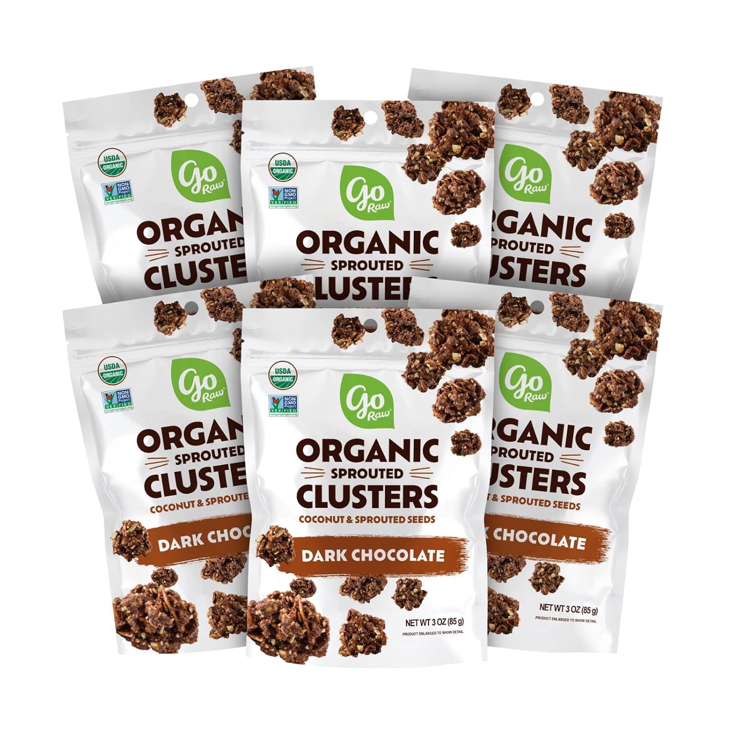 Go Raw Sprouted Organic Dark Chocolate Clusters With Coconut & Sprouted Seeds, 6 Ct Box Of 3 Oz Bags