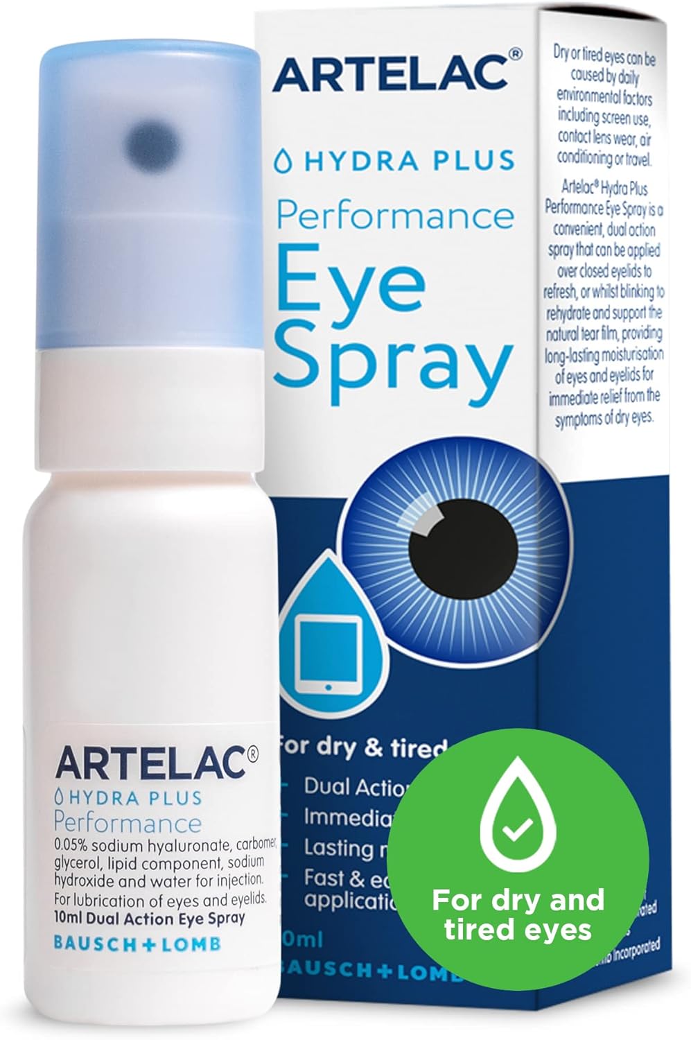 Artelac Dry Eye Spray, Hydra Plus Performance, Dry Eyes Treatment, Immediate Relief Eye Spray For Tired Eyes, Preservative Free Mist, Allergy Relief, Works With Blepharitis Treatment, 10Ml