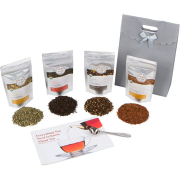 Golden Moon Tea - Tea Gift Set | 100% Usda Organic Loose Tea Sampler Set | Robust Smooth Taste, No Bitterness! 48 Servings In 4 Popular All Natural Flavors | Plus Free Perfect Portion Teaspoon
