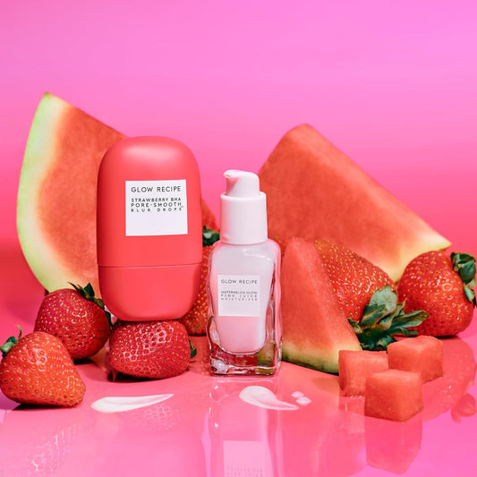 Glow Recipe Blur + Smooth Duo - Strawberry Bha Pore Smooth Blur Drops (30 Ml) + Watermelon Pink Juice Moisturizer (25 Ml) - Travel Size Skincare For Glowing Skin