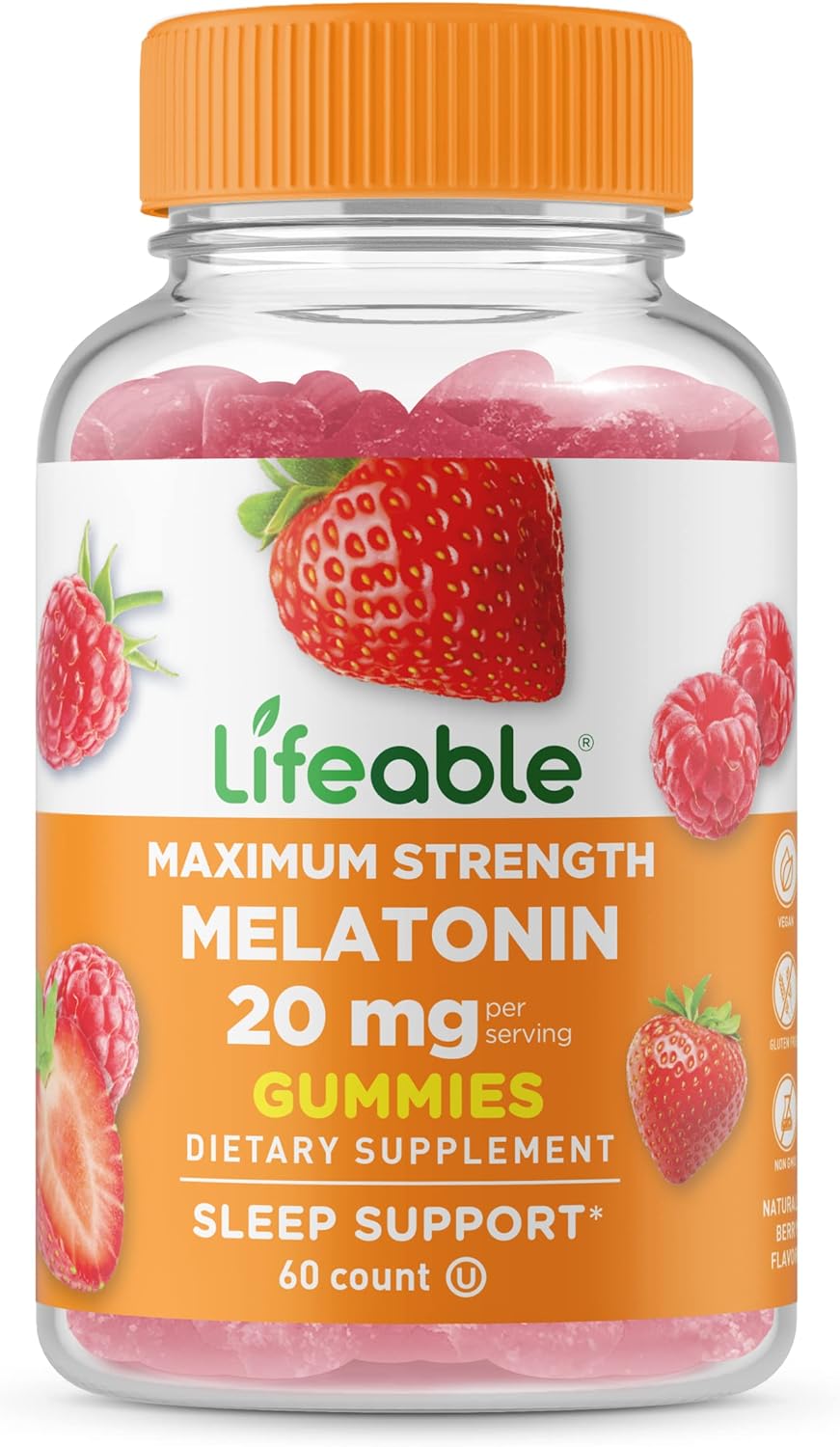 Lifeable Melatonin 20mg - Great Tasting Natural Flavor Gummy Supplement - Gluten Free Vegetarian GMO-Free Chewable - for Help Falling Asleep and Staying Sleep - for Adults, Man, Women - 60 Gummies